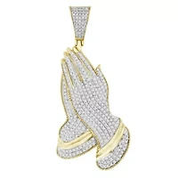 10K Yellow Gold 3/4ct Round Diamond Mens Praying Hand Charm