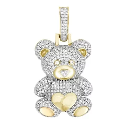 10K Yellow Gold 3/4ct Round/Black Diamond Mens Teddy Charm