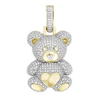 10K Yellow Gold 3/4ct Round/Black Diamond Mens Teddy Charm