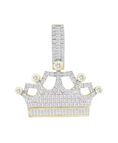 10K Yellow Gold 1.00ct Round/Baguette Diamond Mens Kings Crown Charm