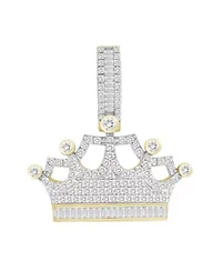 10K Yellow Gold 1.00ct Round/Baguette Diamond Mens Kings Crown Charm