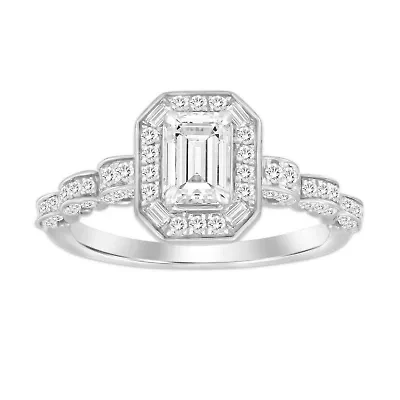 14K White Gold 1 ct Round/Baguette/Emerald Diamond Ladies Ring