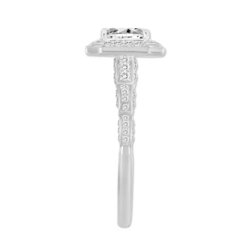 14K White Gold 1 ct Round/Baguette/Emerald Diamond Ladies Ring