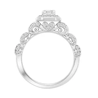 14K White Gold 1 ct Round/Baguette/Emerald Diamond Ladies Ring