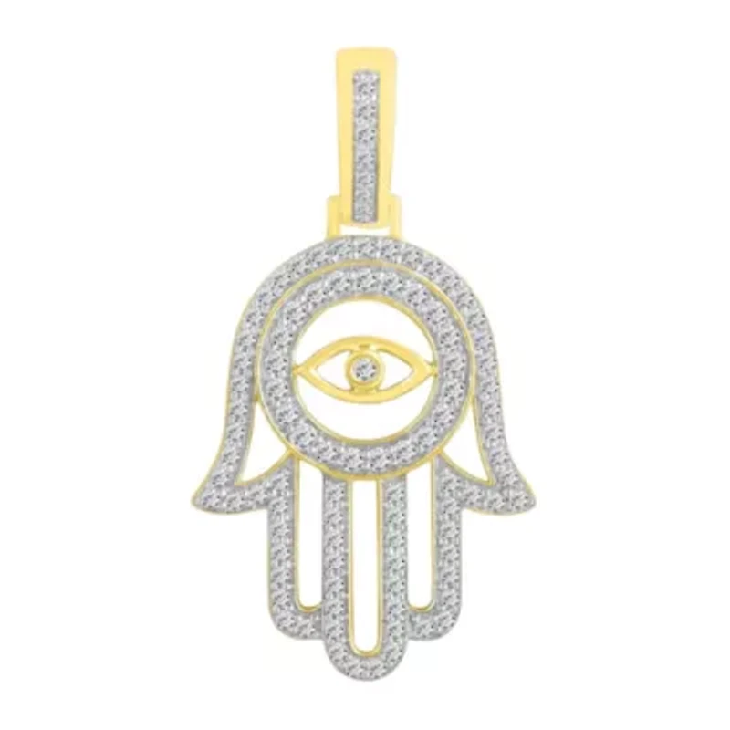 10K Yellow Gold 1.00ct Round Diamond Mens Hamsa Charm