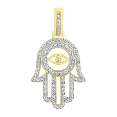 10K Yellow Gold 1.00ct Round Diamond Mens Hamsa Charm