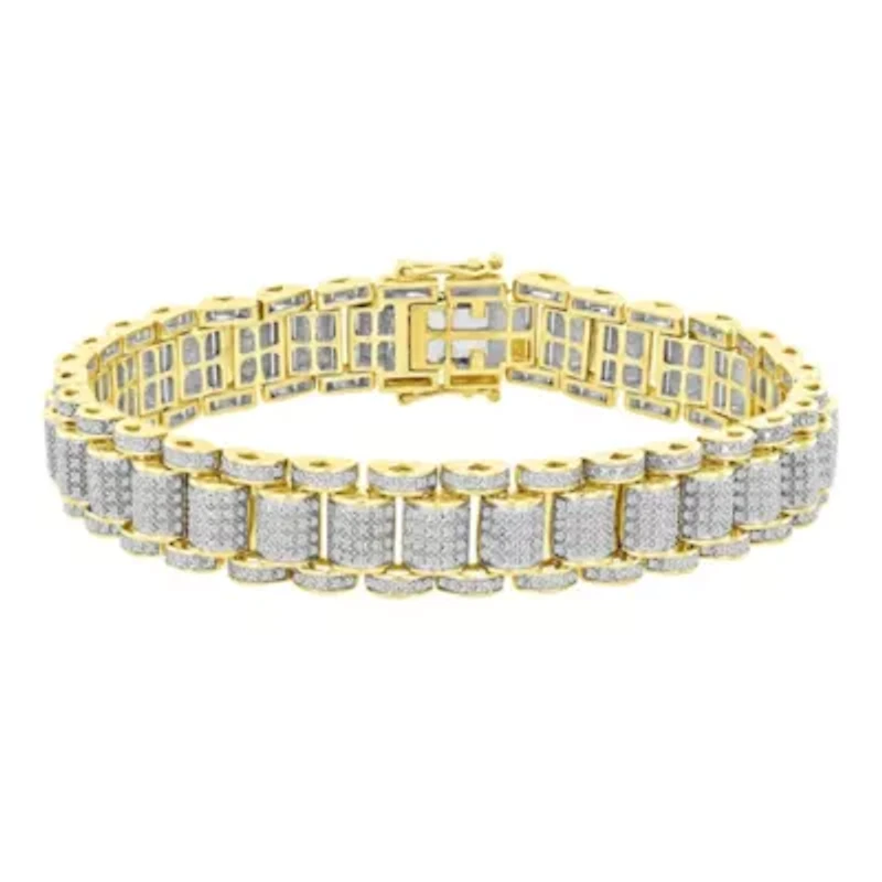 10K Yellow Gold 2.25ct Round Diamond Mens Bracelet (8.5inch)