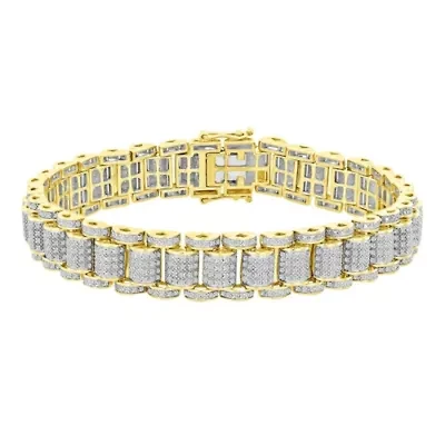 10K Yellow Gold 2.25ct Round Diamond Mens Bracelet (8.5inch)