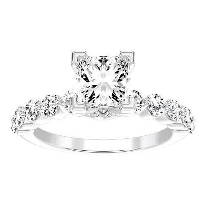 14K White Gold 1 1/2ct Round/Pear Diamond Ladies Ring