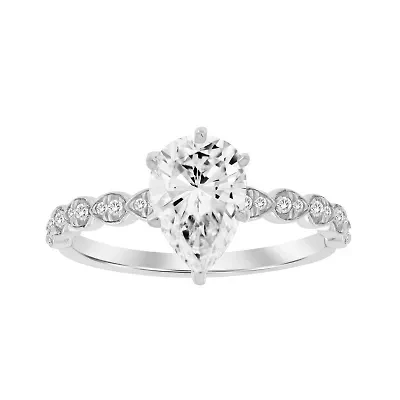 14K White Gold 1 1/10ct Round/Pear Diamond Ladies Ring