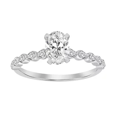 14K White Gold 1 1/6ct Round/Oval Diamond Ladies Ring