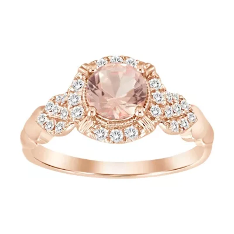 14K Rose Gold 1.00ct Round/Peach Morganite Diamond Ladies Ring