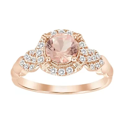 14K Rose Gold 1.00ct Round/Peach Morganite Diamond Ladies Ring