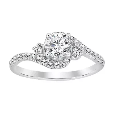 14K White Gold 1 ct Round Diamond Ladies Ring
