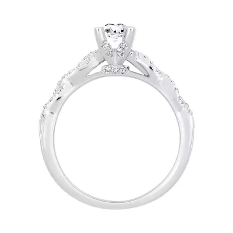 14K White Gold 1 ct Round/Emerald Diamond Ladies Ring
