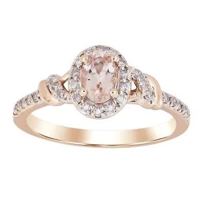 14K Rose Gold 5/8ct Round/Oval/Peach Morganite Diamond Ladies Ring