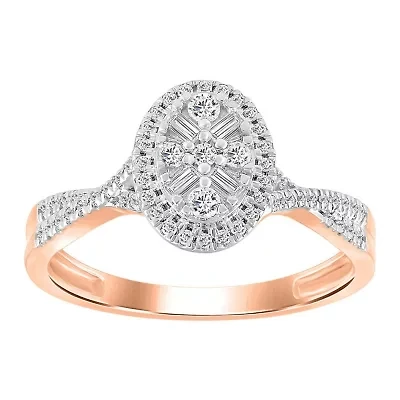 14K Rose Gold 1/3ct Round/Baguette Diamond Ladies Ring