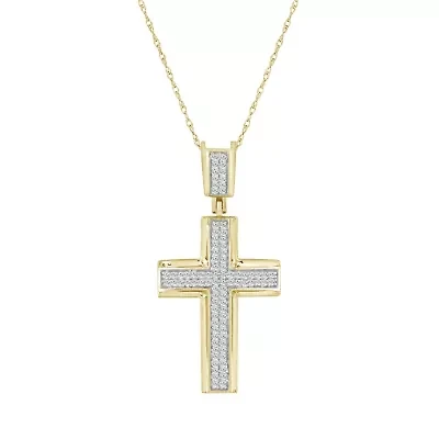1/4ct. t.w. Diamond Cross Men's Charm in 10K Yellow Gold