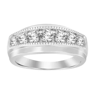10K White Gold 1.00ct Round Diamond Mens Band