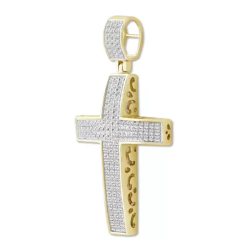 1/2ct. t.w. Diamond Cross Men's Charm in 10K Yellow Gold