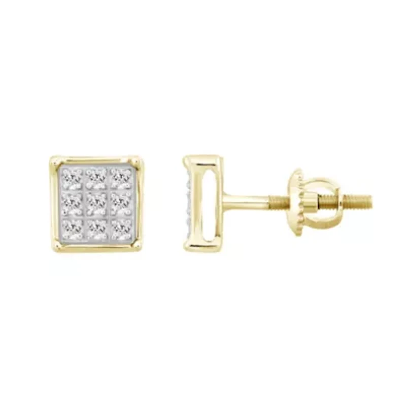 1/20ct. t.w. Square Shape Diamond Stud Earring in 10K Yellow Gold