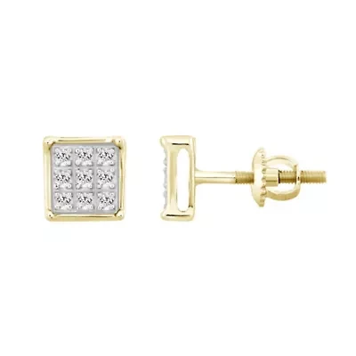 1/20ct. t.w. Square Shape Diamond Stud Earring in 10K Yellow Gold