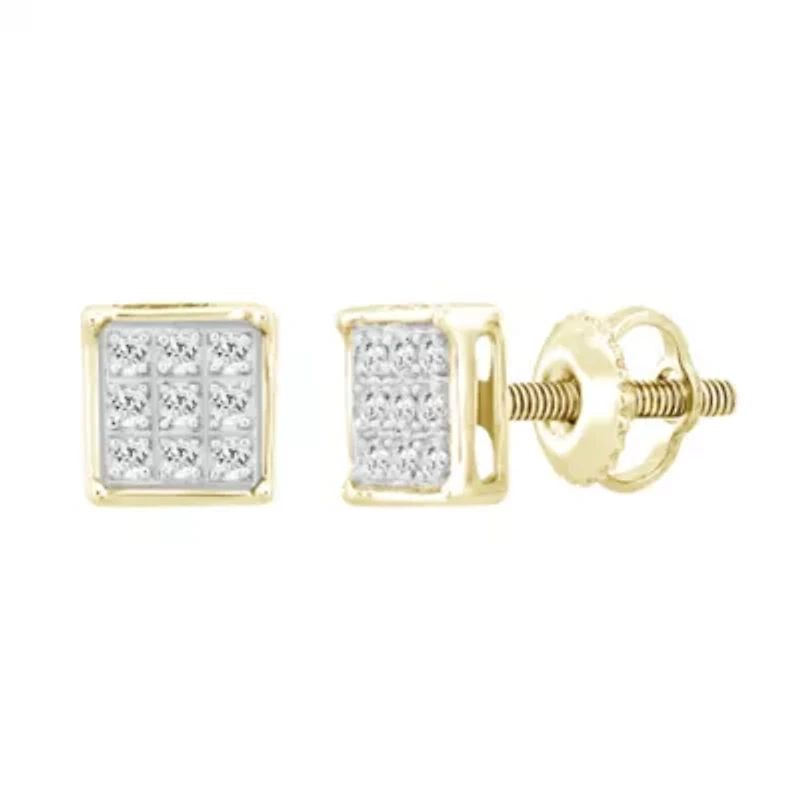 1/20ct. t.w. Square Shape Diamond Stud Earring in 10K Yellow Gold