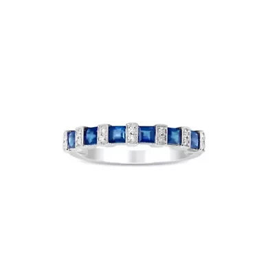 Blue Sapphire Ring 14K White Gold