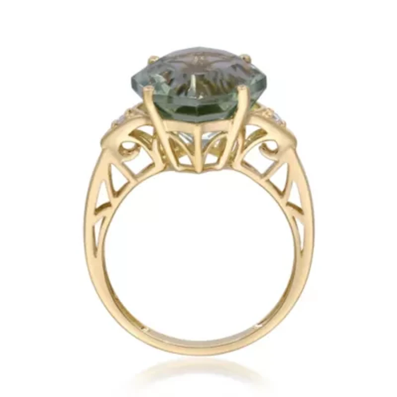 Green Amethyst Ring 10K Yellow Gold