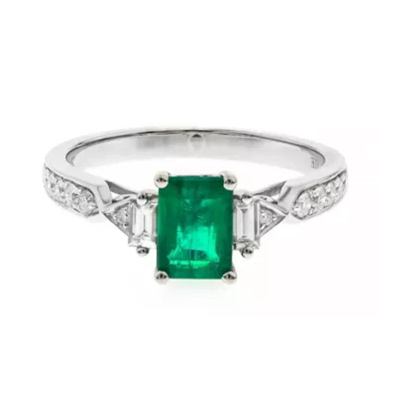 EMERALD Ring 10K WHITE GOLD