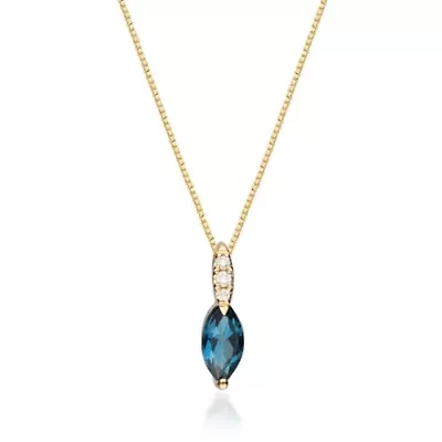 London Blue Topaz Pendant in 14K Yellow Gold