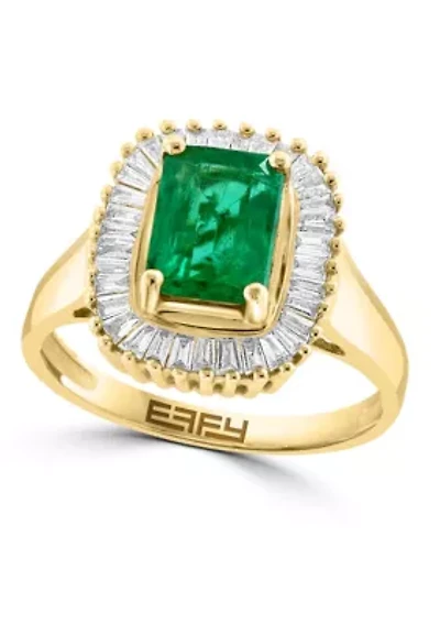 Diamond and Natural Emerald Ring in 14K Yellow Gold