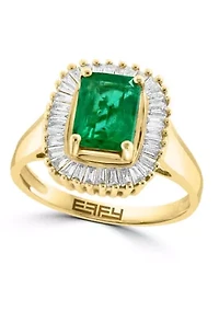 Diamond and Natural Emerald Ring in 14K Yellow Gold