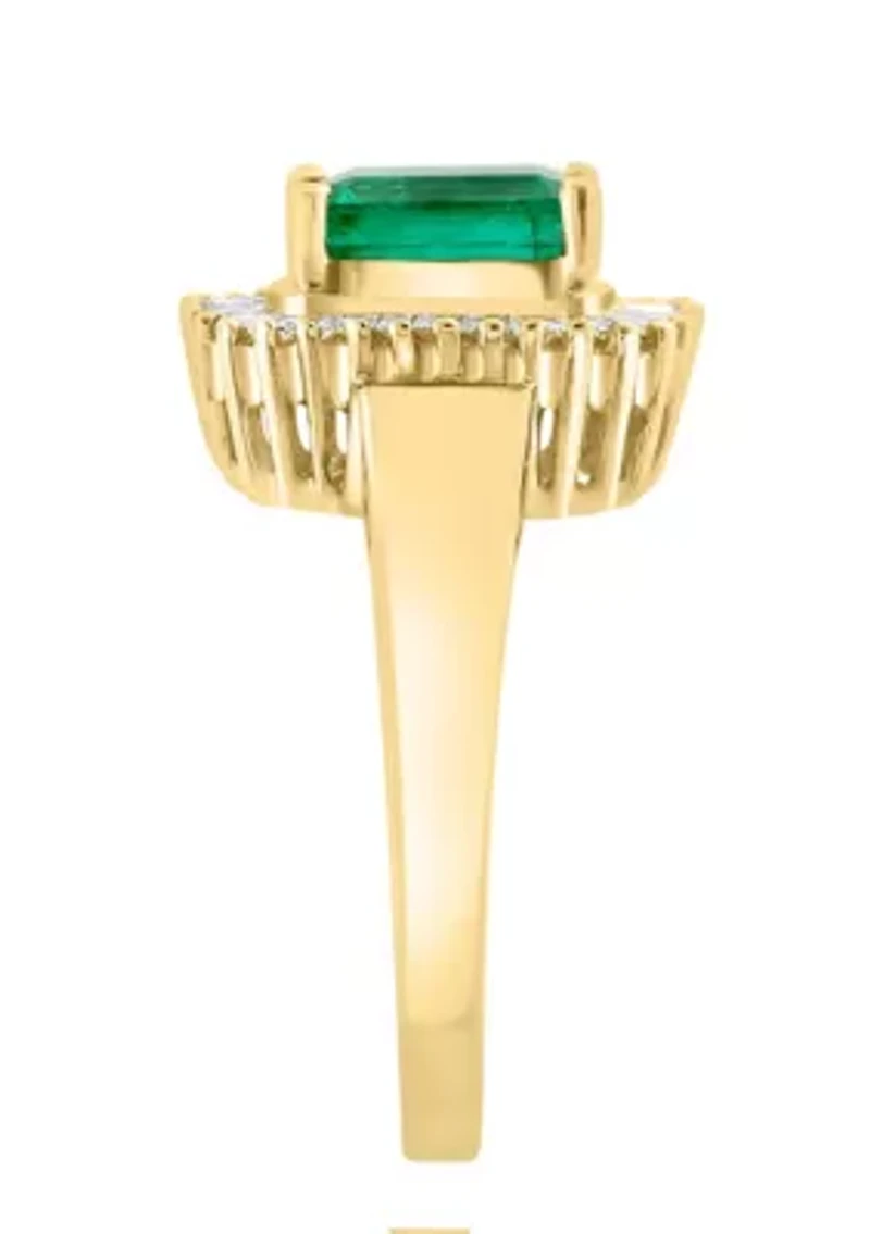 Diamond and Natural Emerald Ring in 14K Yellow Gold