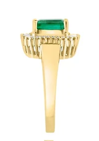 Diamond and Natural Emerald Ring in 14K Yellow Gold