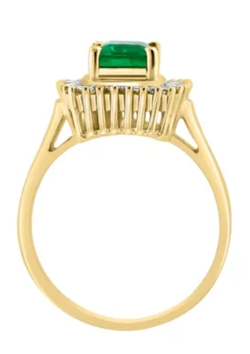 Diamond and Natural Emerald Ring in 14K Yellow Gold
