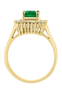 Diamond and Natural Emerald Ring in 14K Yellow Gold