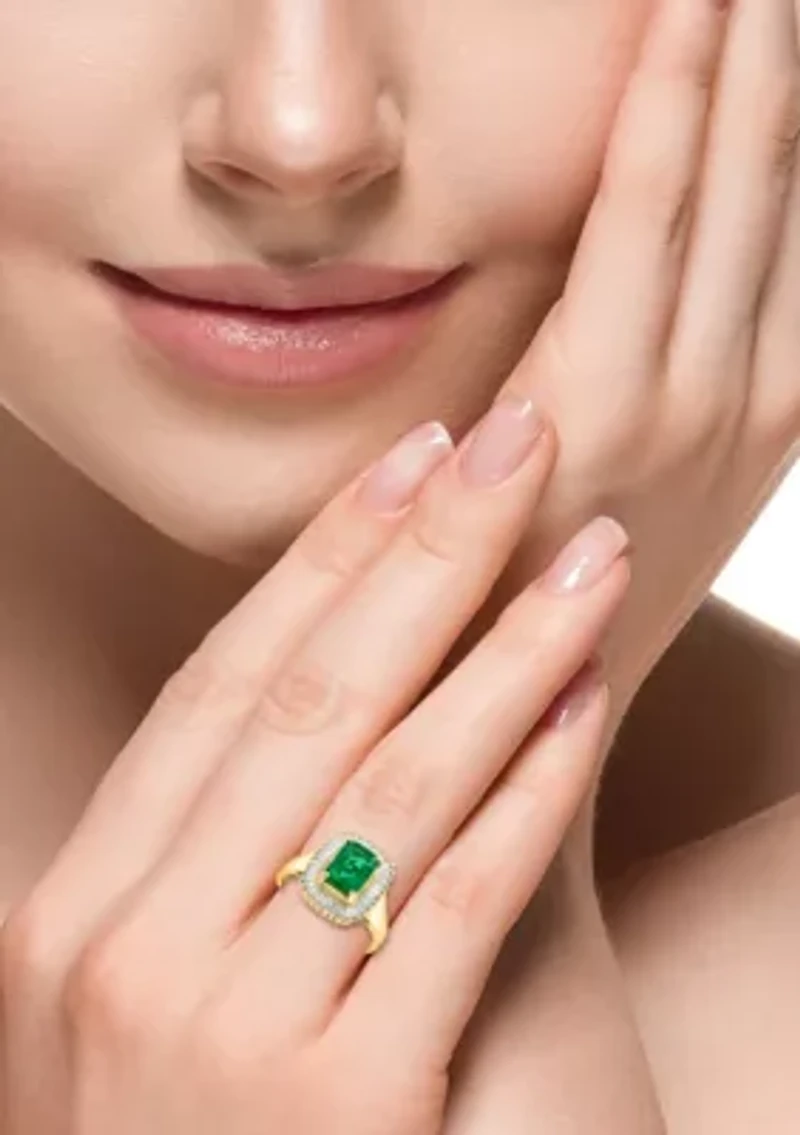 Diamond and Natural Emerald Ring in 14K Yellow Gold