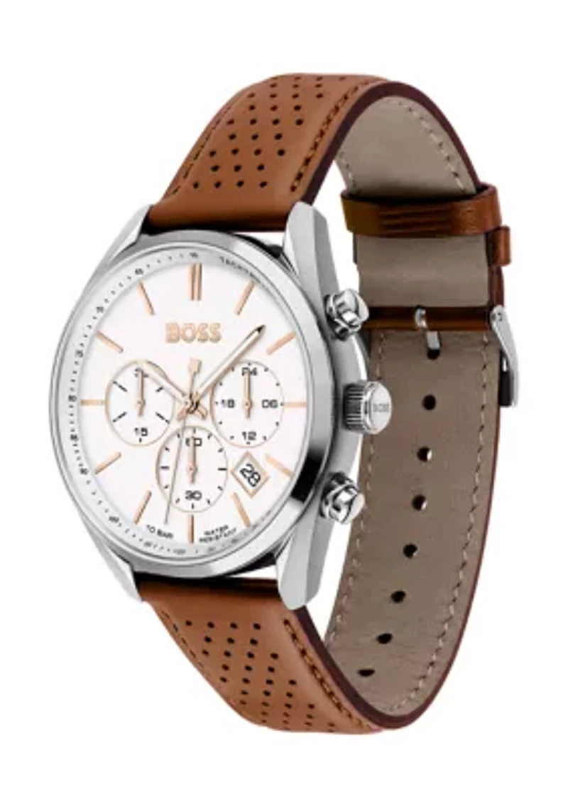 Brown Strap White Dial Watch 