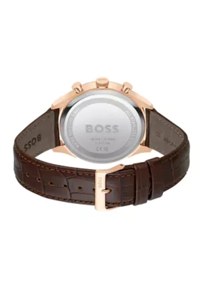 Brown Strap Blue Dial Watch 