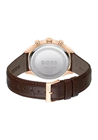 Brown Strap Blue Dial Watch 