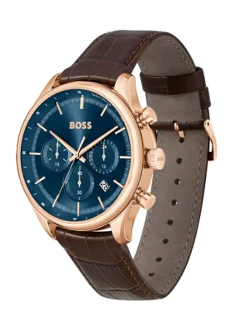 Brown Strap Blue Dial Watch 