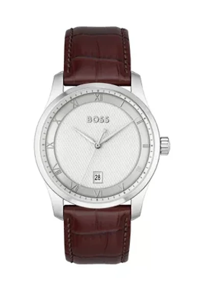Principle Brown Strap Silver Dial Watch