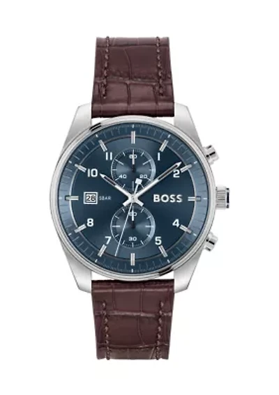 Skytraveller Brown Strap Blue Dial Watch