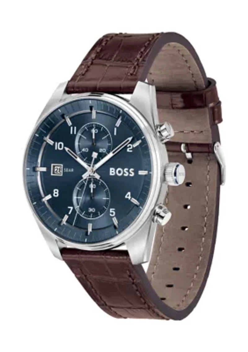 Skytraveller Brown Strap Blue Dial Watch