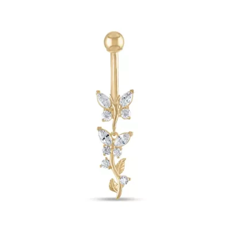 14KT Solid Gold Dangling Butterfly Belly Ring