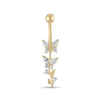 14KT Solid Gold Dangling Butterfly Belly Ring