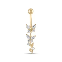 14KT Solid Gold Dangling Butterfly Belly Ring