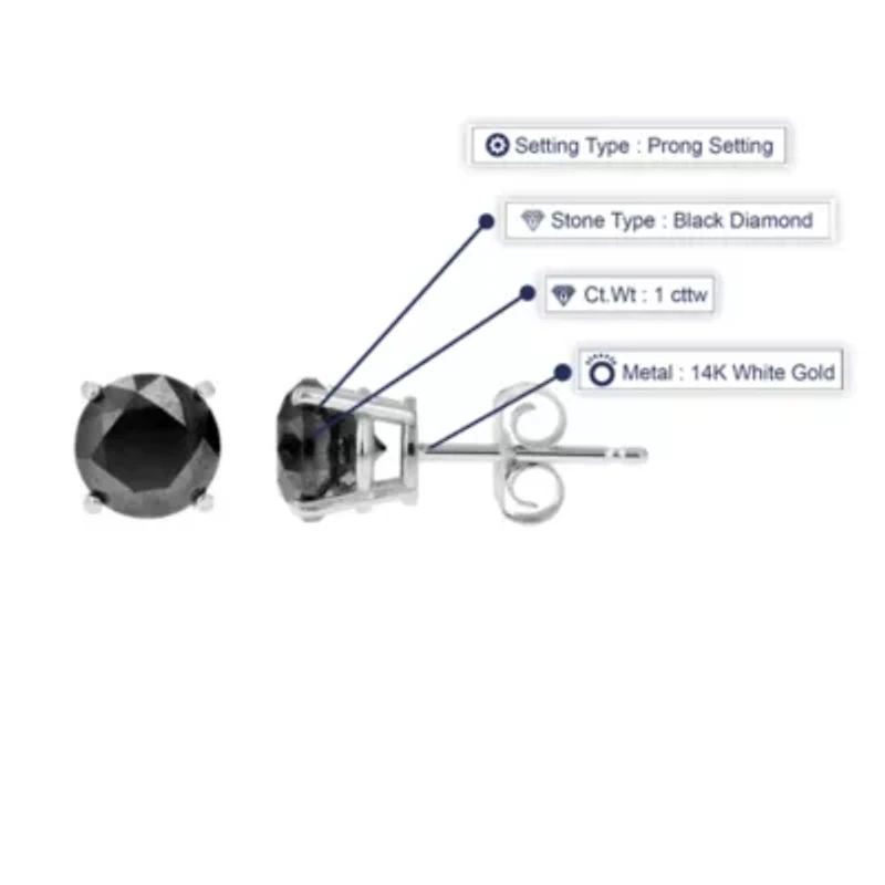 1 ct. t.w. Black Diamond Stud Earrings 14K White Gold
