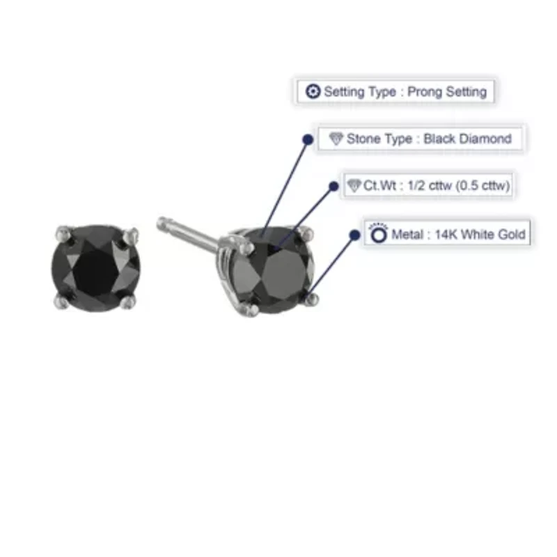 1 ct. t.w. Black Diamond Stud Earrings 14K White Gold